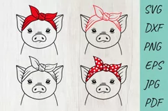 Pig with Bandana SVG, Farm animals SVG, Pig SVG, Piglet Product Image 1