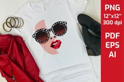 Girl Face, sunglasses, sexy lips with tongue sublimation PNG Product Image 1