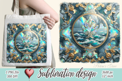 Aquamarine ocean gold and pearl sublimation design png Product Image 1