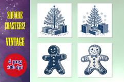 4 Vintage Gingerbread &amp; Tree Coasters PNG Bundle - Retro Product Image 1