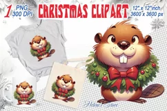 Christmas beaver clipart sublimation PNG | Funny animal face Product Image 1