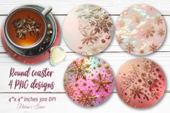 Bright Christmas snowflakes round coaster sublimation png Product Image 1