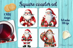 Cute Patchwork Santa Claus square coasters sublimation png Product Image 1