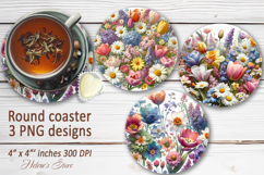 Watercolor Flowers sublimation round coasters |Floral coaste Product Image 1