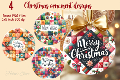 Christmas patchwork round ornament sublimation designs PNG Product Image 1