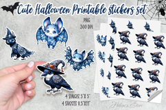 Blue Halloween Raven Bat Stickers Printable | Spooky sticker Product Image 1