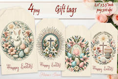 Easter cross Gift Tags|Happy Easter labels|Boho pastel label Product Image 1