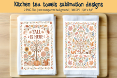 Fall forest pastel folk floral tiles pattern kitchen towel Product Image 1