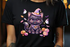 Cute Halloween clipart | Kawaii black cat sublimation design Product Image 2