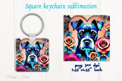 Lover Dog square keychain|Floral heart pets Keychains design Product Image 1