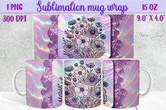 Lilac pastel floral mug wrap 15 oz sublimation design png Product Image 1