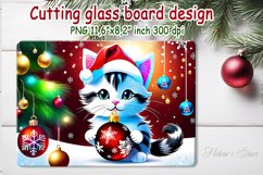 Christmas cutting board | Cute kitten playing with ornaments Product Image 1