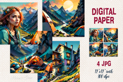 Spring mountains digital paper |Camping design scrap booking Product Image 1