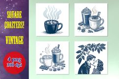 4 Vintage Hot Cocoa &amp; Romance Coasters PNG Bundle Product Image 1