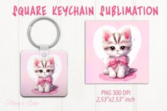 Cute cat keychain sublimation | Pink love Square keychain Product Image 1