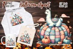 Watercolor Llama on pumpkin clipart png |Fall Animals design Product Image 1