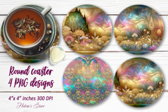 Gold Flowers bouquet sublimation round coasters design png Product Image 1