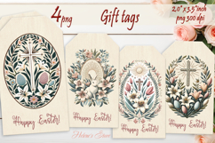 Easter cross Gift Tags|Happy Easter labels|Boho pastel label Product Image 1