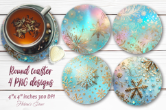 Blue Christmas snowflakes round coaster sublimation png Product Image 1