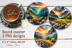Mountains sublimation round coasters |Camping coaster design Product Image 1