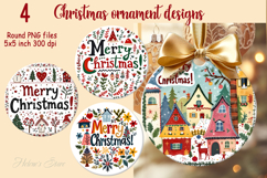 Merry Christmas doodle round ornament sublimation design PNG Product Image 1