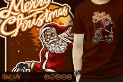 Hand Drawn santa claus riding Vintage a motorbike Product Image 2