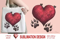 Dog paw heart Valentines day Sublimation clipart sketch png Product Image 1