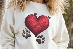 Dog paw heart Valentines day Sublimation clipart sketch png Product Image 2