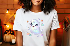 Cute Halloween clipart | Kawaii ghost sublimation design PNG Product Image 1