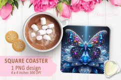 3d Crystal butterfly coaster sublimation |Square coaster PNG Product Image 1