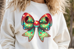 Christmas coquette bows design|Red Green bow T-shirt clipart Product Image 2
