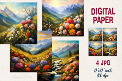 Spring mountains digital paper |Camping design scrap booking Product Image 1