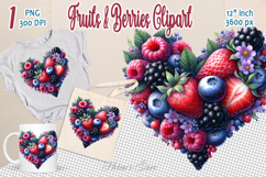 Ripe juicy wild berries heart clipart |Summer sweet food png Product Image 1