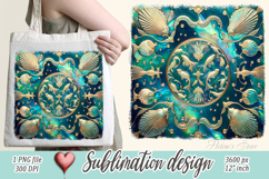 Aquamarine ocean gold and pearl sublimation design png Product Image 1