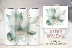 Green watercolor leaves straight tumbler 20oz wrap designs Product Image 1