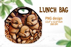 Cute Rabbit Lunch bag | Wooden designs Lunch bag sublimation Product Image 1