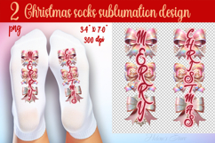 Pink Merry Christmas Socks png|Sublimation Designs For Socks Product Image 1