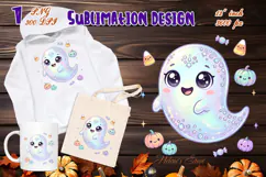 Cute Halloween clipart | Kawaii ghost sublimation design PNG Product Image 3
