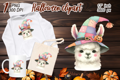 Halloween Llama in patchwork hat clipart png | Fall Animals Product Image 1
