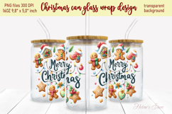Marry Christmas gingerbread men can glass wrap 16oz png Product Image 1