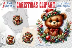 Christmas bear clipart sublimation PNG | Funny animal face Product Image 1