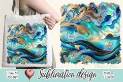 Blue ocean gold and pearl sublimation designs png | Sea life Product Image 1