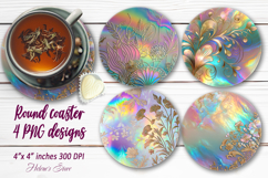 Gold Flowers bouquet sublimation round coasters design png Product Image 1