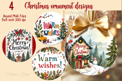 Merry Christmas doodle round ornament sublimation design PNG Product Image 1