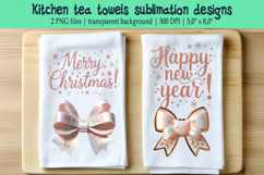 Christmas Coquette bows sublimation kitchen tea towel png Product Image 1