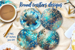Bright Christmas snowflakes round coaster sublimation png Product Image 1