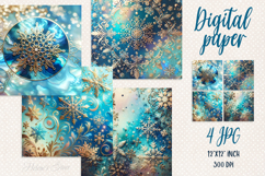 Christmas gold snowflakes digital paper | Blue Scrap booking Product Image 1