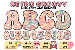 Retro Groovy Alphabert PNG 70s Numbers &amp; Letters 300 DPI Product Image 1