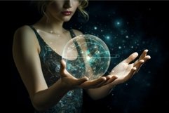 Mystical woman holding cosmic sphere Product Image 1