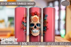 3D Floral Skull Sublimation Skinny Tumbler Wrap| 20oz | Png Product Image 2